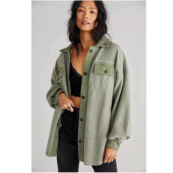 Free People Oversized Ruby Jacket in Jaded Shacket Grunge 90s Distressed Small - Picture 4 of 12